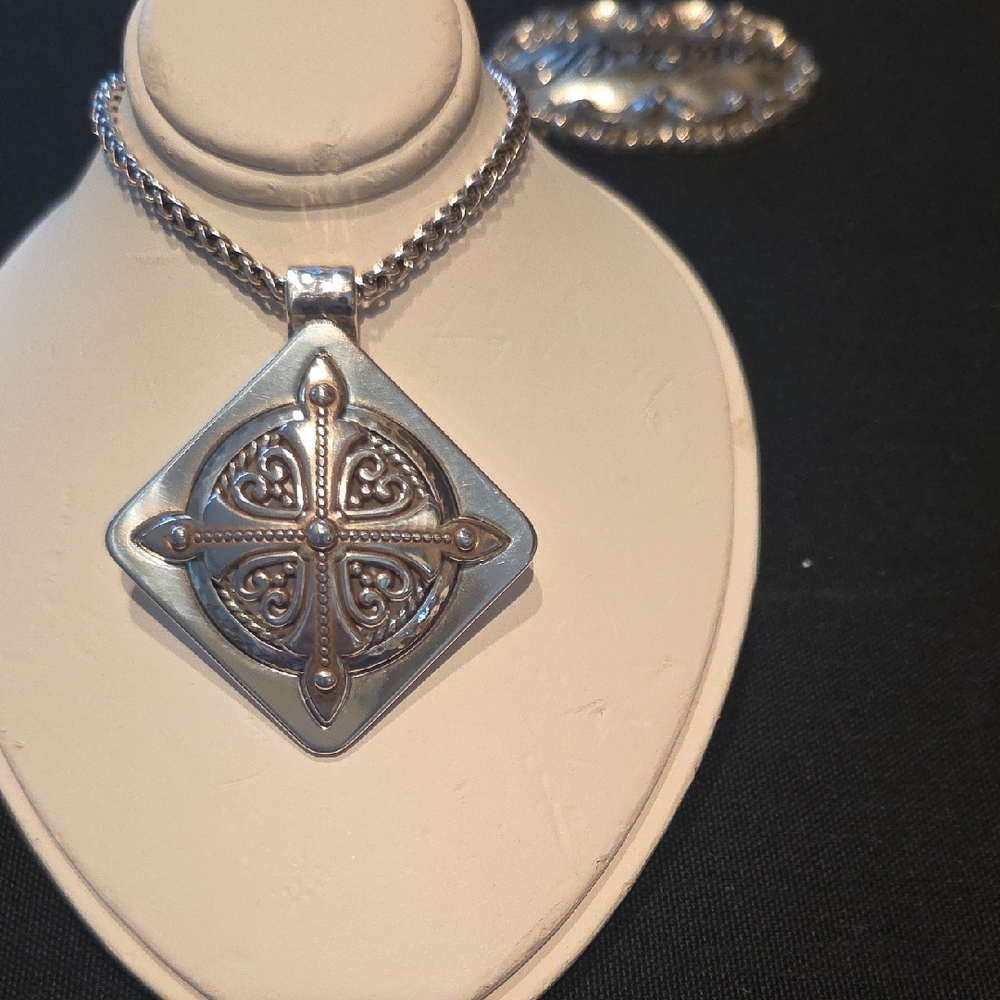 Brighton Silver Diamond-Shaped Cross Pendant Chain Necklace